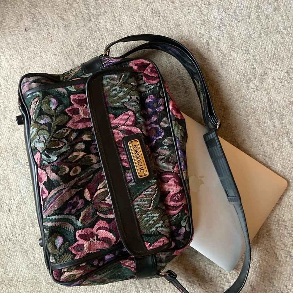 Black and multicolour floral personal item/carryon bag